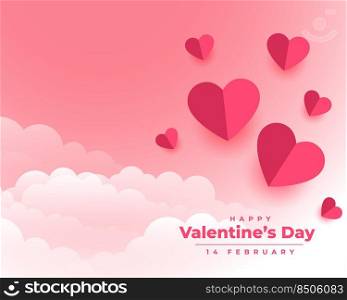 happy valentines day background with paper hearts and clouds