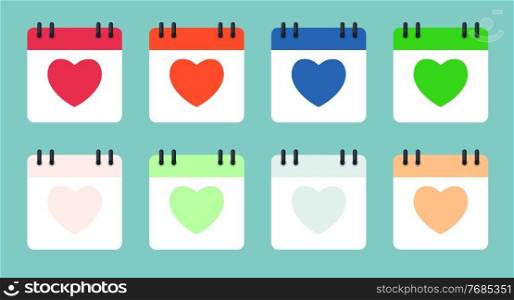 Happy Valentines Day. Calendars with hearts set on white background. vector illustration.. Happy Valentines Day. Calendars with hearts set on white background. vector illustration. EPS10