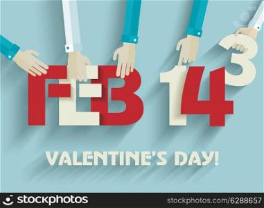 Happy Valentines day card design. 14 february. Vector flat design.