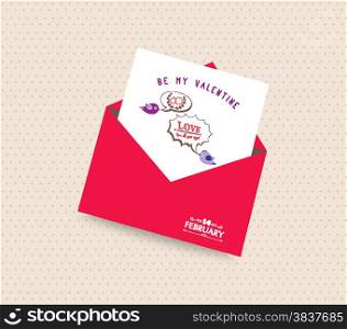 happy valentines day card with envelope bubble and bird