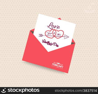happy valentines day card with envelope heart