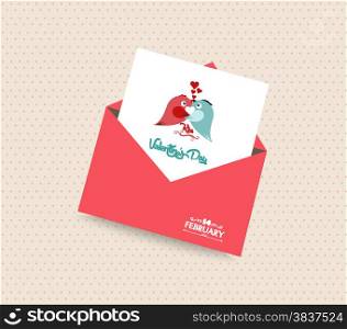 happy valentines day card with envelope heart and bird