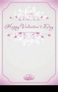 Happy Valentines Day Card with ornament, hearts, flowers, frame and arrow