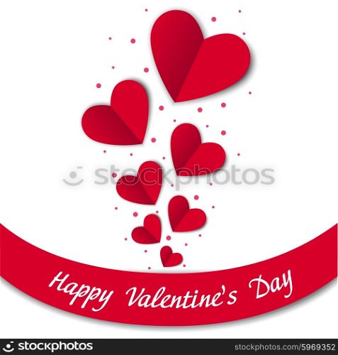 Happy Valentines Day card with paper hearts