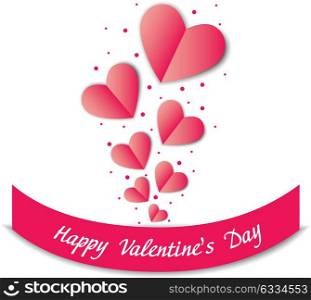 Happy Valentines Day card with paper hearts