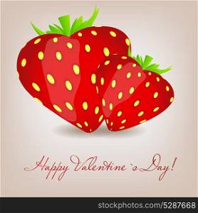 Happy Valentines Day card with strawberry heart. Vector illustration