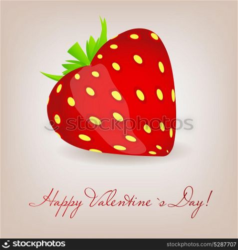 Happy Valentines Day card with strawberry heart. Vector illustration
