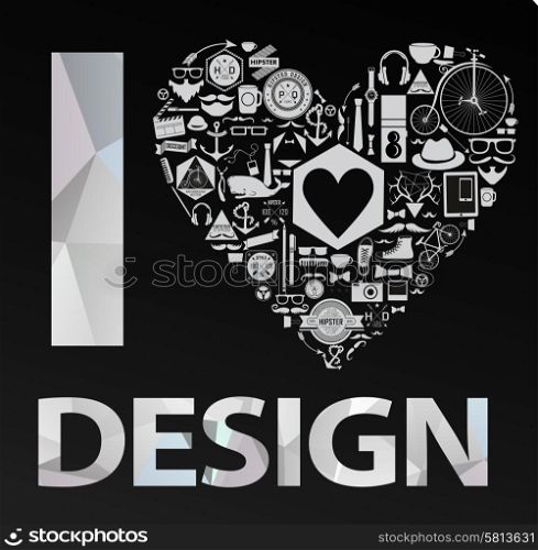 happy valentines day cards &quot;I Love design&quot; with hearts