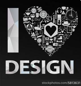 happy valentines day cards &quot;I Love design&quot; with hearts
