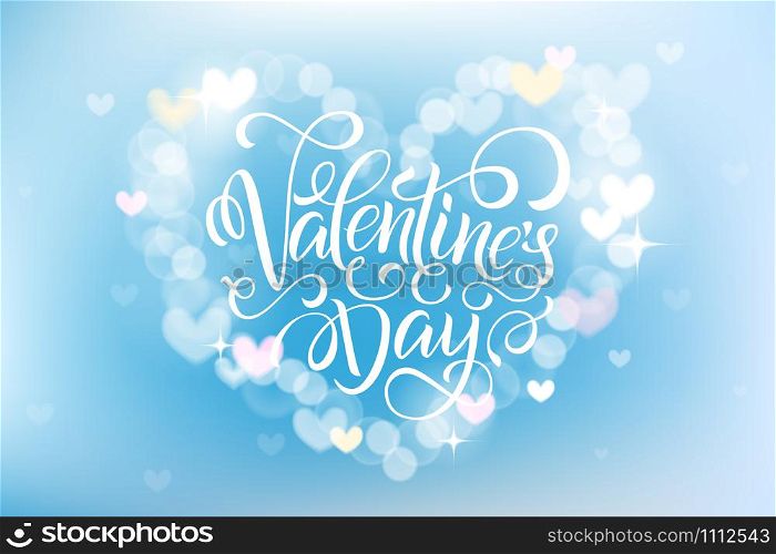 Happy Valentines Day celebration greeting card decorated with bokeh heart shape.