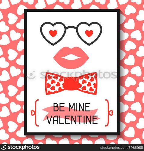 Happy valentines day greeting card. Hipster objects and love holiday symbols.. Happy valentines day greeting card. Hipster objects and love holiday symbols