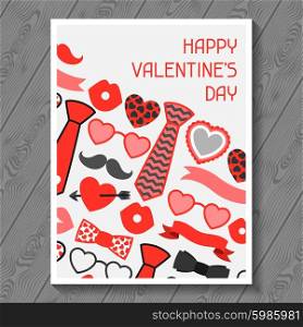 Happy valentines day greeting card. Hipster objects and love holiday symbols.. Happy valentines day greeting card. Hipster objects and love holiday symbols