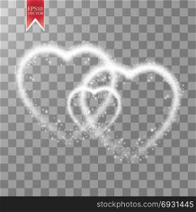 Happy Valentines Day greeting card. I Love You. 14 February. Holiday background with three hearts, light, stars on transparent background. Vector Illustration. Happy Valentines Day greeting card. I Love You. 14 February. Holiday background with three hearts, light, stars on transparent background. Vector Illustration. eps 10