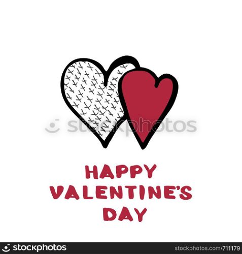 Happy Valentines Day greeting card template. Handwritten lettering with hearts. Vector illustration.
