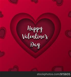 Happy Valentines Day greeting card vector. Red heart in middle component. Love and Couple concept. Post card and Paper artwork theme. Seamless pattern with gradient color use