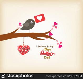 happy valentines day greeting card with bird