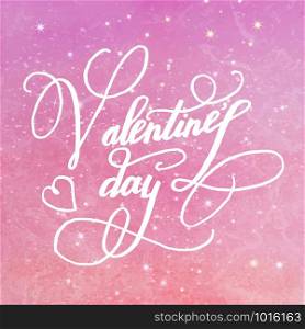 Happy Valentines Day greeting card with lettering on a pink background. Vector illustration. Happy Valentines Day greeting card with lettering on a pink back