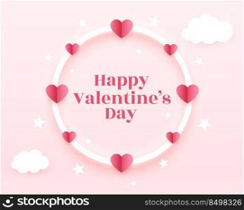happy valentines day greeting with hearts frame and clouds