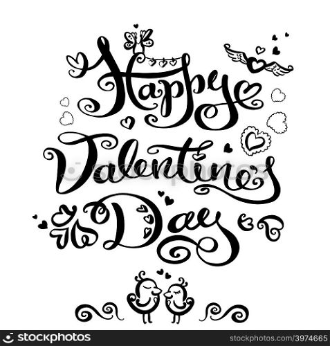 Happy Valentines Day Hand Drawing Vector, Lettering design on white background. Happy Valentines Day Hand Drawing Vector Lettering design