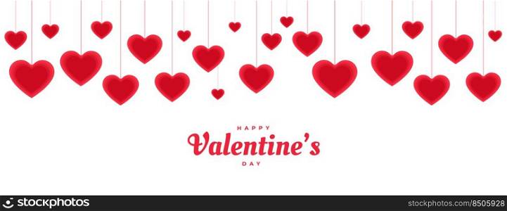 happy valentines day hanging decorative hearts banner design