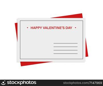 Happy Valentines Day. Letter or postcard paper. Holiday celebration. Vector romantic icon red envelope. Holiday card. Message icon envelope illustration - vector mail icon send letter isolated. EPS 10