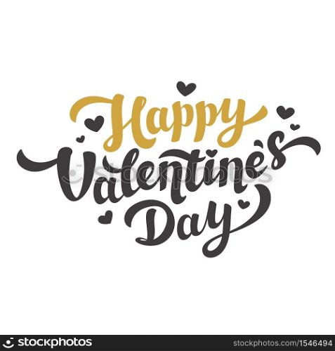 Happy Valentines Day Lettering. 14th of february greeting card. Black and gold inscription with hearts on white background. Vector illustration.. Happy Valentines Day Lettering. 14th of february greeting card. Black and gold inscription with hearts on white background.