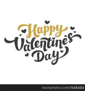 Happy Valentines Day Lettering. 14th of february greeting card. Black and gold inscription with hearts on white background. Vector illustration.. Happy Valentines Day Lettering. 14th of february greeting card. Black and gold inscription with hearts on white background.