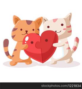 Happy Valentines Day of couple cat with jigsaw heart, Valentines card and poster