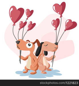 Happy Valentines Day of couple dog with balloon, Valentines card and poster