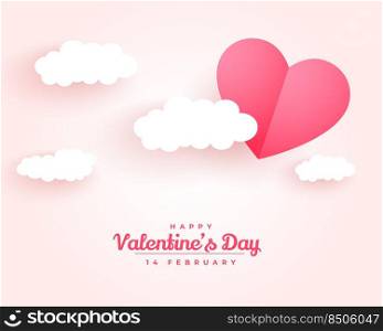 happy valentines day paper style cloud and heart background