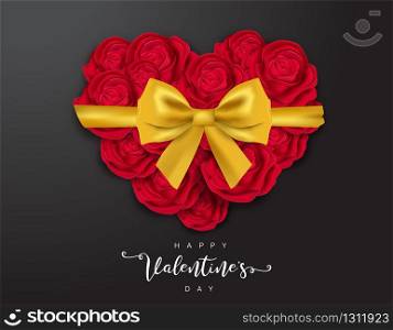 Happy Valentines day red roses heart filled background. Card design for holiday invitations, greeting, quotes, blogs, decoration