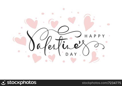 Happy Valentines Day red vector handwritten lettering text with hearts. Holiday design letters to greeting card, poster, congratulate, calligraphy text illustration.. Happy Valentines Day red vector handwritten lettering text with hearts. Holiday design letters to greeting card, poster, congratulate, calligraphy text illustration