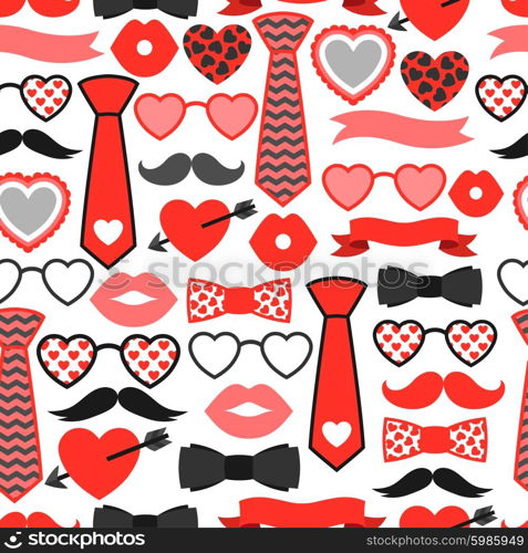 Happy valentines day seamless pattern. Hipster objects and love holiday symbols.. Happy valentines day seamless pattern. Hipster objects and love holiday symbols