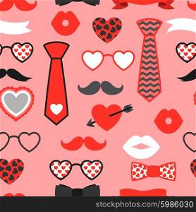 Happy valentines day seamless pattern. Hipster objects and love holiday symbols.. Happy valentines day seamless pattern. Hipster objects and love holiday symbols