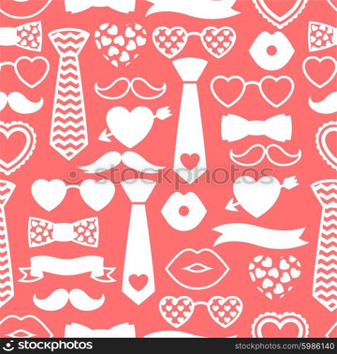 Happy valentines day seamless pattern. Hipster objects and love holiday symbols.. Happy valentines day seamless pattern. Hipster objects and love holiday symbols