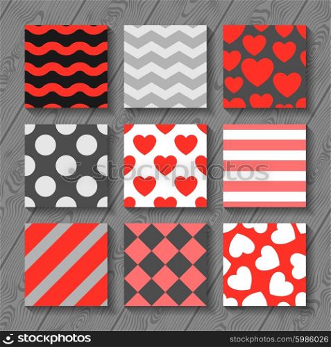 Happy valentines day set of seamless patterns on wood board. Happy valentines day set of seamless patterns on wood board.