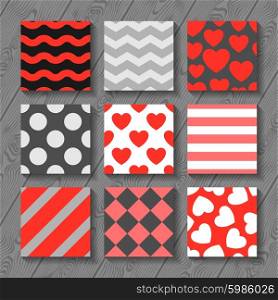 Happy valentines day set of seamless patterns on wood board. Happy valentines day set of seamless patterns on wood board.