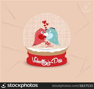 happy valentines day with couple bird heart globe