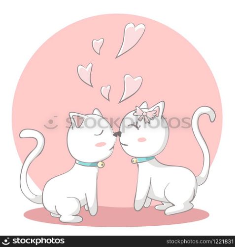 Happy Valentines Day with couple cats kissing, Valentines card and poster