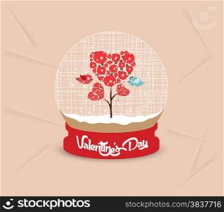 happy valentines day with couple tree heart globe