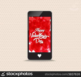 Happy valentines day with hearts red color phone