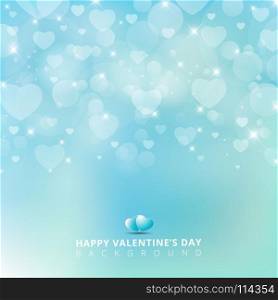 Happy valentines day with shining heart bokeh on blue background. Vector illustration. Copy space