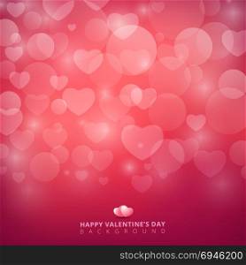 Happy valentines day with shining heart bokeh on pink background. Vector illustration. Copy space