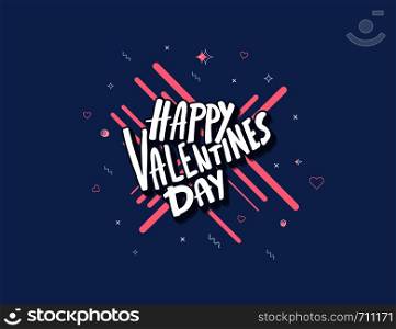 Happy Vallentines Day handwritten quote with decoration. Holiday greeting card concept. Hand lettering vector illustration.