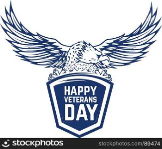 Happy veterans day emblem with eagle isolated on white background. Design element for label, emblem, sign, poster. Vector illustration