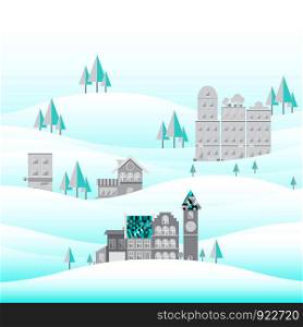 Happy village in winter environment, stock vector
