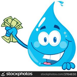 Happy Water Drop Holding Money Over A Sign