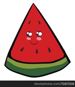 Happy watermelon piece, illustration, vector on white background.