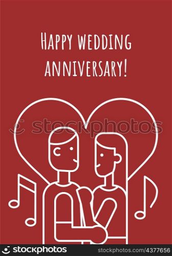 Happy wedding anniversary postcard with linear glyph icon. Greeting card with decorative vector design. Simple style poster with creative lineart illustration. Flyer with holiday wish. Happy wedding anniversary postcard with linear glyph icon