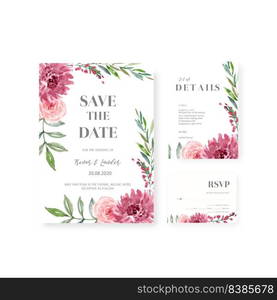 Happy Wedding card floral garden invitation card marriage, rsvp detail. space layout vintage ornament beautiful ,  watercolor vector illustration template collection design